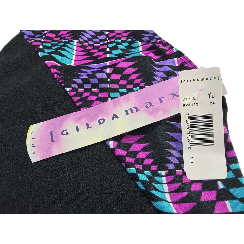 Gilda Marx VTG High Neck Keyhole Geometric Tank Leotard AXS Adult XS (Y/J) Black - Picture 11 of 15